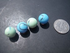 Sea Glass, Collection of Opaque Blue and Green Marbles with Black Swirls