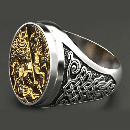 Unique Men Signet Rings Handmade George Portrait Roman Soldier Ring - Picture 12 of 23