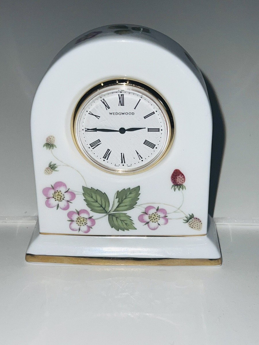 Wedgwood bone china mantle clock adorned with wild strawberry