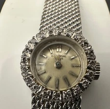Universal Genève 14k White Gold & Diamond Bezel, 14k Case 10k solid Band Watch