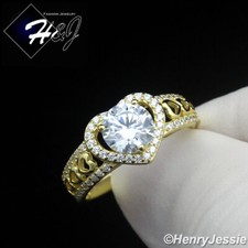 WOMEN 925 STERLING SILVER ICY CZ GOLD PLATED HEART ETENITY ENGAGEMENT RING GR223
