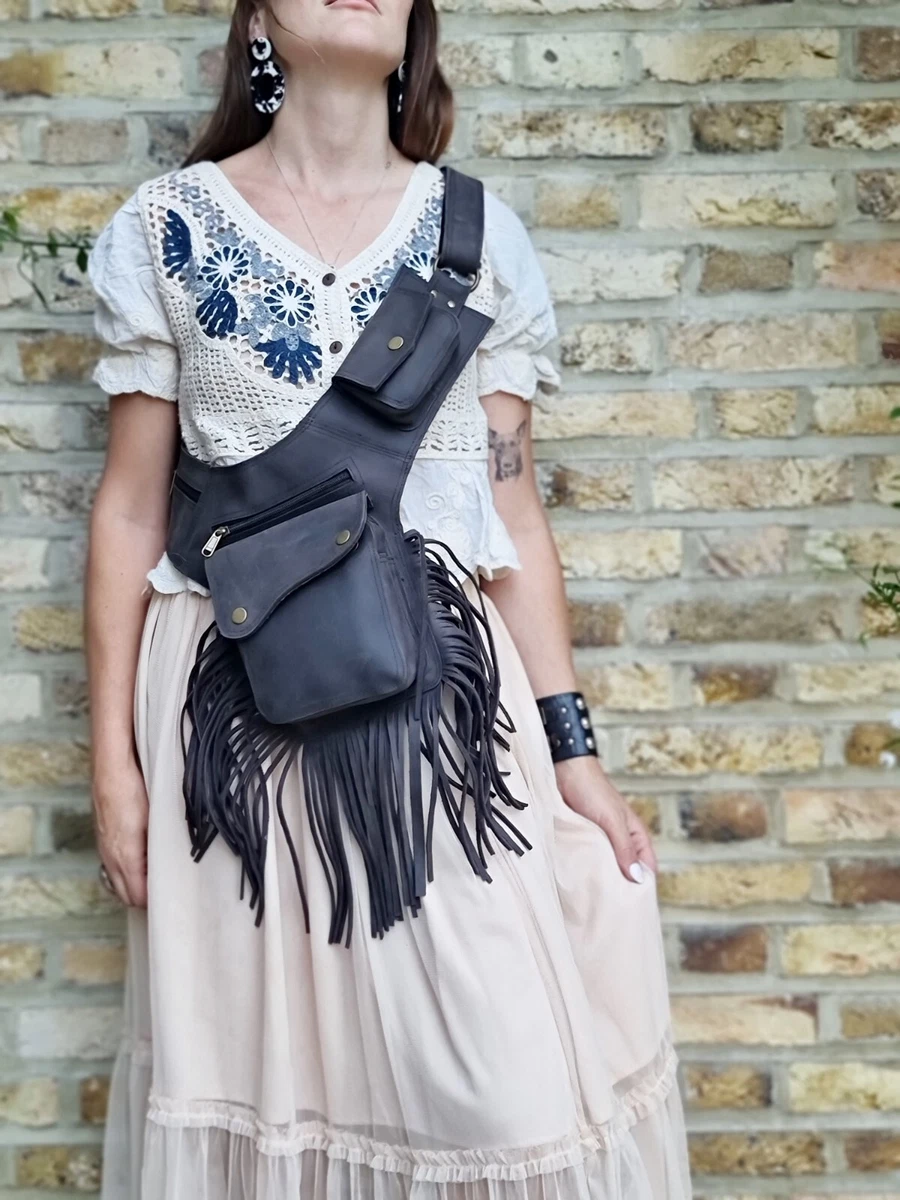 Tassel LEATHER BUM BAG Fringe Vintage Chest Pouch Western Hip Travel Belt Boho