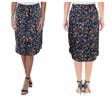 RALPH LAUREN NAVY FLORAL MULTICOLOR PRINT SKIRT KNEE MIDI LENGHT SZ 2 NWT  135