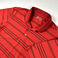 Nike Golf Polo Shirt Mens Medium Red Black Performance Victory Stripe