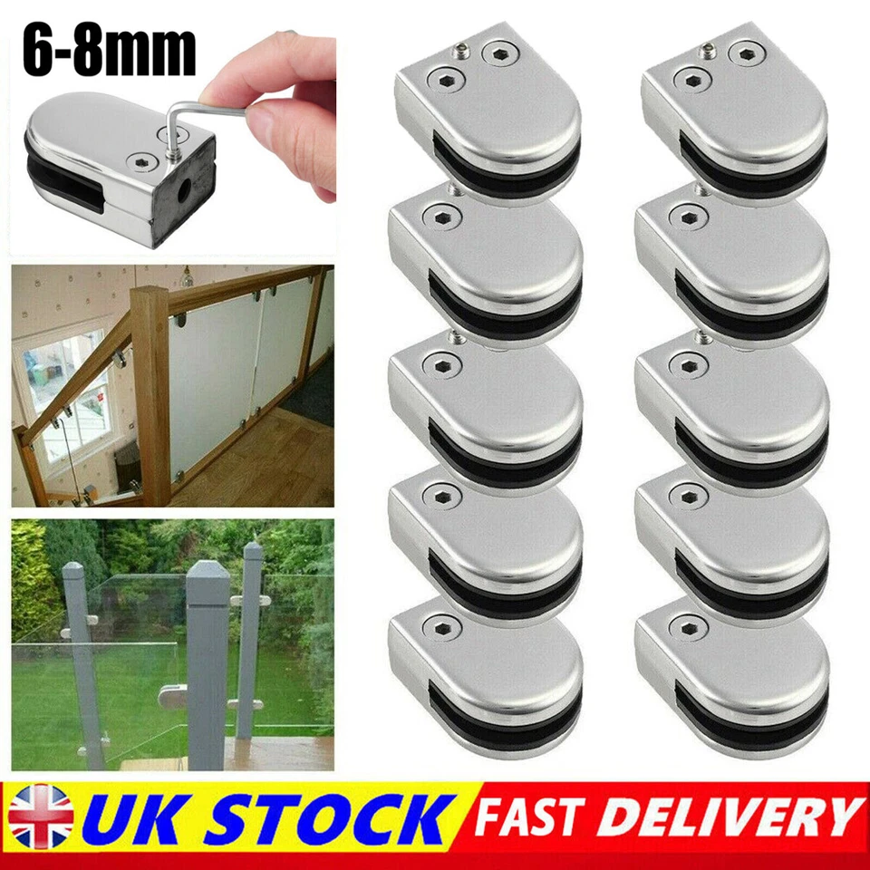 24X Glass Clamp Stainless Steel 304 Clip Flat Back Bracket For Balustrade 8-12MM