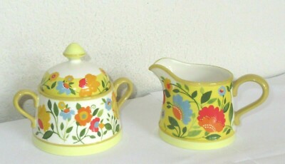 Spode Kim Parker 2007 Buttercup Faire Sugar Bowl & Creamer