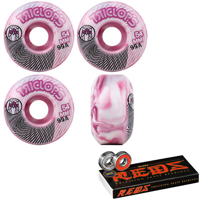 Triclops Skateboard Wheels Stratus Pink Swirl 54mm 99A with Bones Reds Bearings