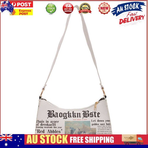 Fashion Ladies Newspaper Print PU Underarm Bag Women Casual Small