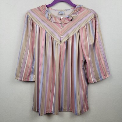 Vintage Tiger Lily Lightweight Blouse Stripe Polyester Sz 42
