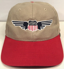 Vintage Union Pacific Railroad Adjustable Hat Cap - Tan With Red Bill - Train