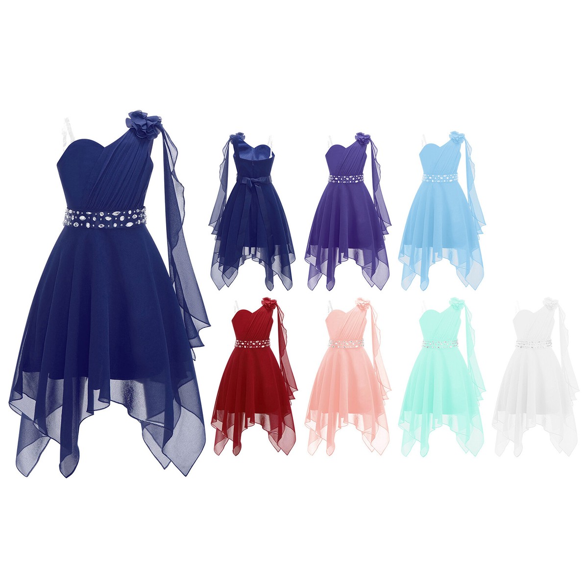 middle school winter dance dresses Kids Girls Chic Party Dress Ruched Applique Chiffon Pageant Evening Costumes Size:1XL petite color-picture-color DRESS & CONDUCT CODE