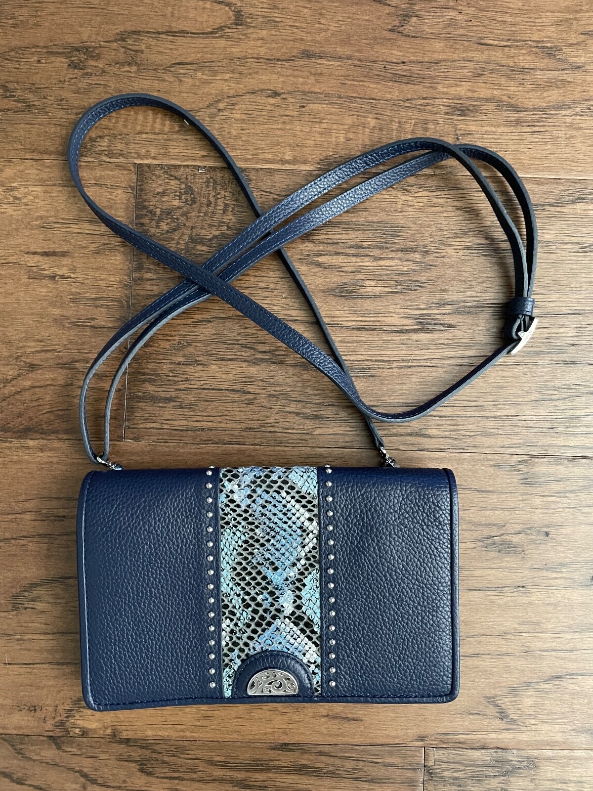 BRIGHTON PRETTY TOUGH SMALL ORGANIZER BLUE W/ SNAKE PRINT RARE RETIRED EUC image 6