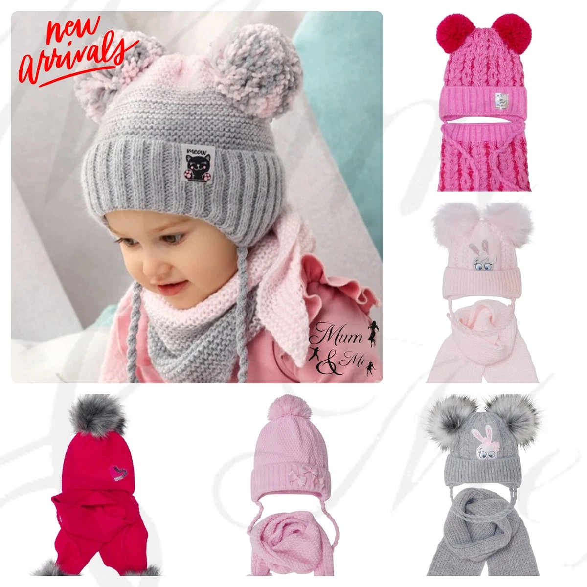  Toddler Baby Knit Hat Scarf Winter Warm Cap Gloves