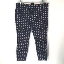 VTG J Crew Womens Mid Rise Casual Flat Front Floral Navy Blue Capri Pants Size 8
