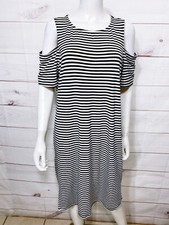 Torrid Womens Cold Shoulder Dress Size 1 White & Black Striped Short Sleeve