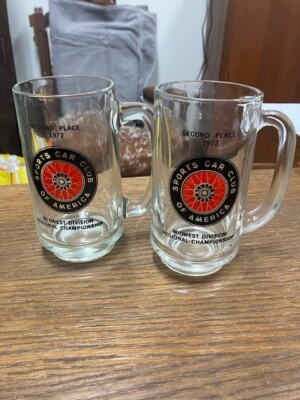 Pair (2) of Sports Car Club of America Beer Mugs Second Place 1972
