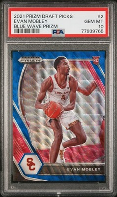 2021 PANINI PRIZM DRAFT PICKS BLUE WAVE PRIZM #2 EVAN MOBLEY 99/249 PSA 10