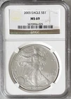 2003 American Silver Eagle Coin MS 69 NGC MS69 1 Troy Oz .999 Fine Bullion #025