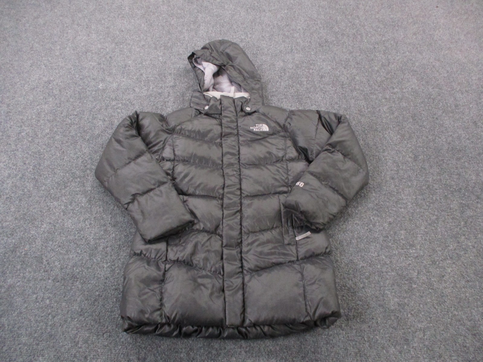 North Face Jacket Girls S 7 Gray Puffer Coat Outdoors Hiking Rain Goose Down 550