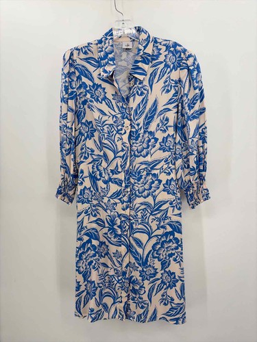 Pre-Owned Cabi Blue Size Medium Floral Knee Length Long Sleeve Dress