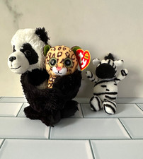 Ty Beanie Boos FRECKLES Cheetah, Zebra Plush,  Wild Republic Panda Set of 3