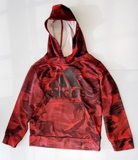 Adidas Hoodie Kids S 8 Red Maroon Black Logo Pullover Athletic Sweatshirt