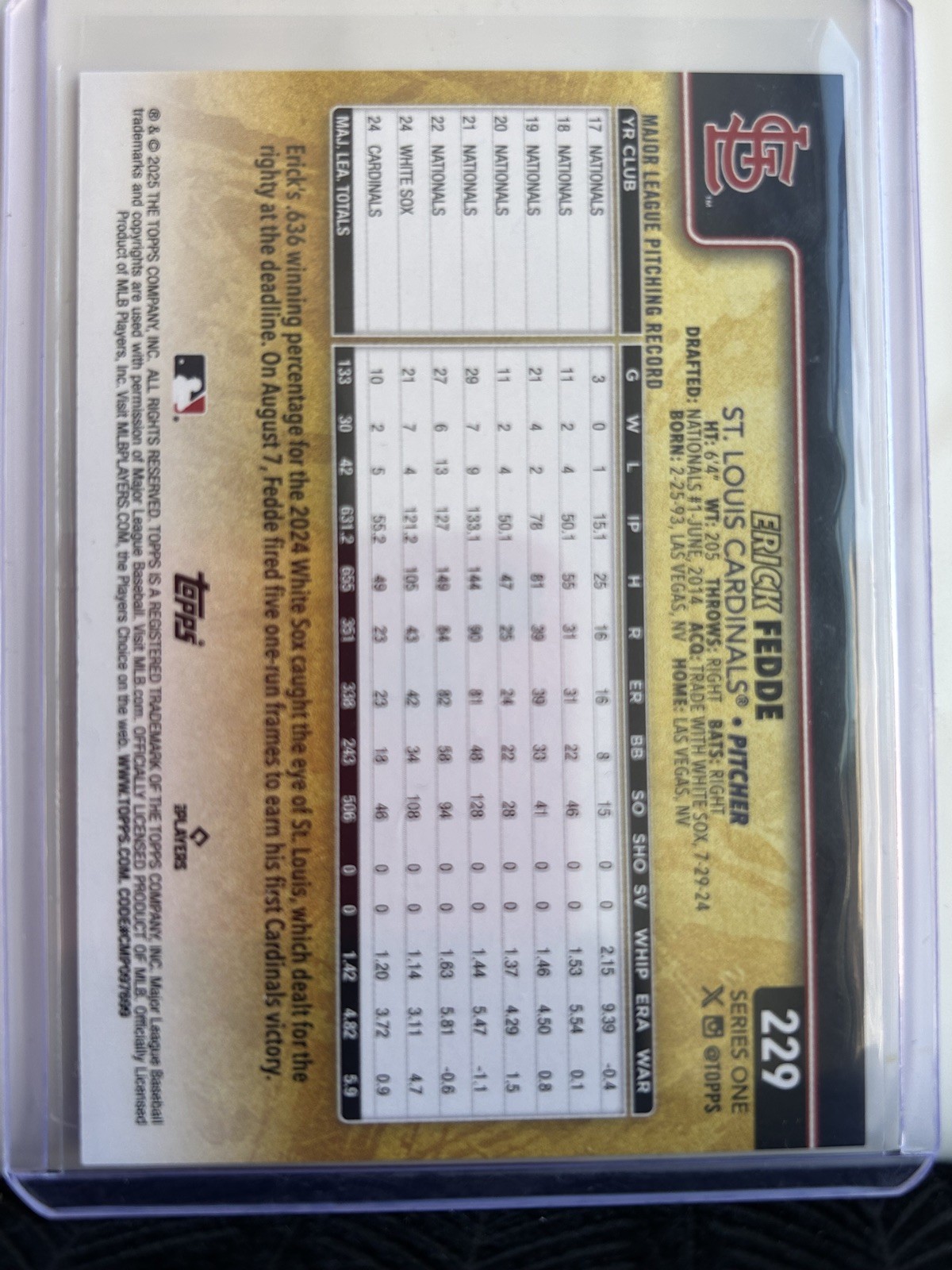 2025 Topps Series 1 - Erick Fedde #229 Golden Mirror Image Variation