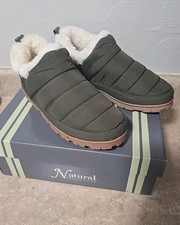 Natural Reflections Quilted Nylon Booties Slippers Shoes Womens 9M Olive