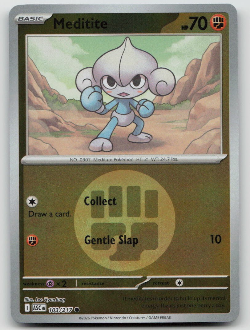 Meditite (Energy Symbol Pattern) 103/217 Ascended Heroes Pokemon Reverse Holo NM