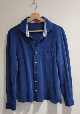 Isaia Napoli Italy Men's Navy Blue Cotton Butt Shirt 
