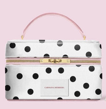 Estuche de tocador de maquillaje CAROLINA HERRERA bolsa de lunares bolsa de cosméticos con asa NUEVO