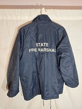 Vtg Fire Marshal USA Blue Satin Snap Button Lined Jacket Size XL
