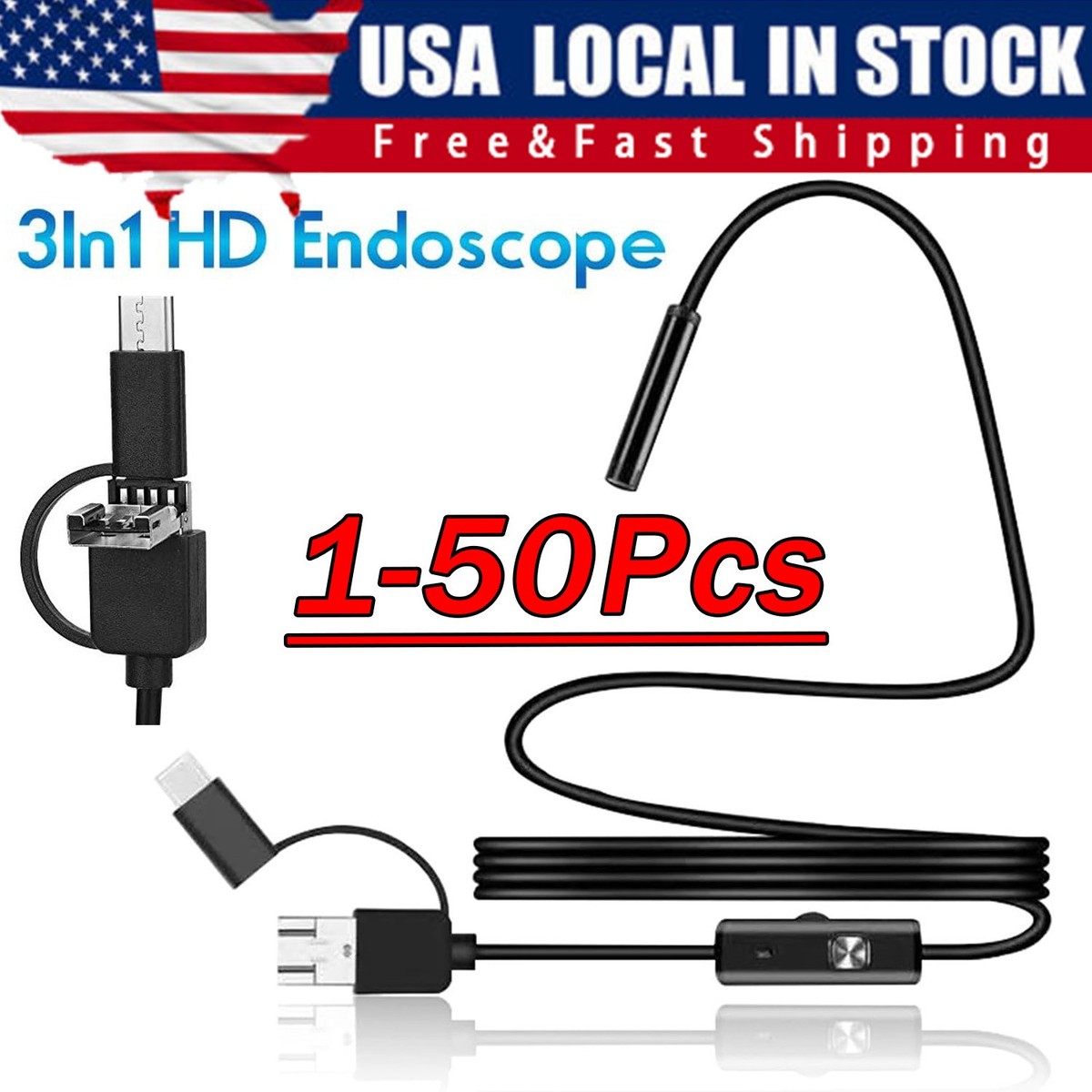 6LED USB Snake Endoscope Borescope HD Inspection Camera  For Android Type C Lot