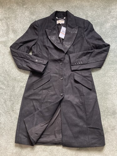 Michael Kors Womans Size 12 Black Stud Collar Button Front Trench Coat NWT - Picture 9 of 17