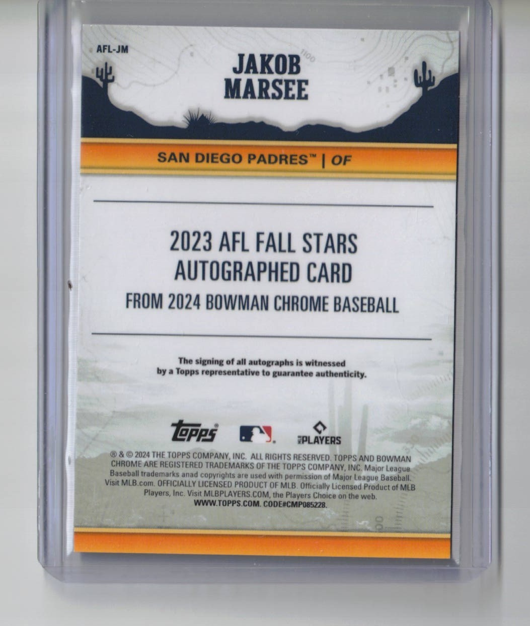 Jakob Marsee auto autograph card /150 2024 Bowman Chrome AFL Stars Miami Marlins view 2