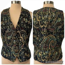 Tapestry Metallic Brocade Paisley Vest Boho Waistcoat Sz S/M Indie Fairy Grunge