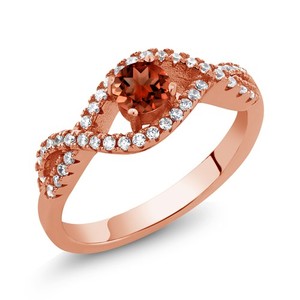 Authentic 1.04 Ct Round Red Garnet 18K Rose Gold Plated Silver Infinity Ring