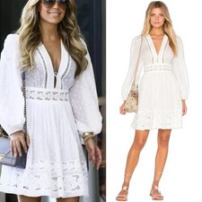 Zimmermann Realm Mini Dress Size 1 AU 10 / US 6 White Lace Long Sleeve Cotton