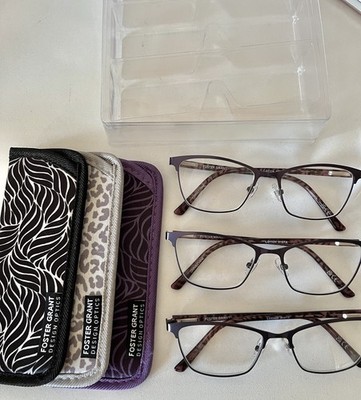 Foster Grant 3er Pack Damen Lesebrille Metall & gemustert +2,00, 3 Etuis, Neu