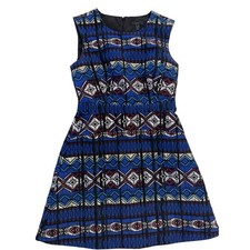 J Crew Sleeveless Geometric Print Fit Flare Dress Size 4 Multi Color
