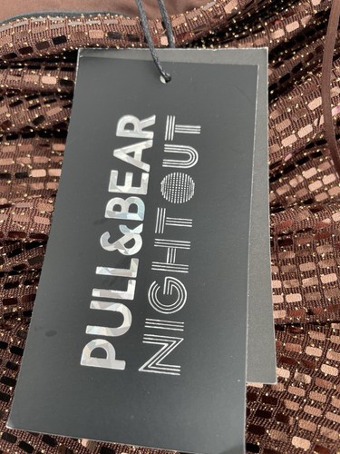 BNWTS. PULL & BEAR-NIGHTOUT. SIZE 8/10. CHOC SPARKLY BANDEAU WRAP MINI DRESS - Picture 5 of 14