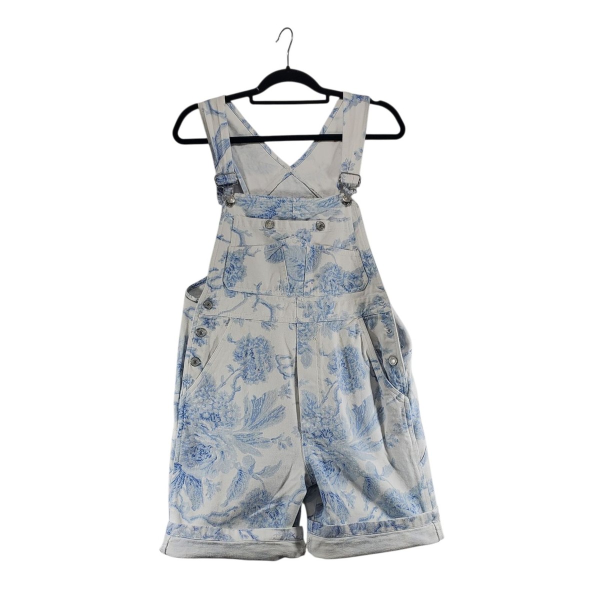 S/M NO! Jeans Short Overalls Shortalls VTG Blue Floral Cottagecore