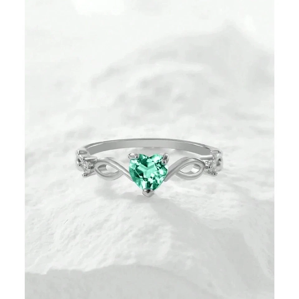 Delicado anillo corazón peridoto verde plata piedras preciosas cristal joyería de moda talla: 8 Foto 3 de 4