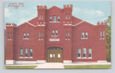 Postcard Waukegan Illinois~Armory Hall~Unposted