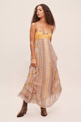 Anthropologie Calida Maxi Dress Embroidered Spaghetti Straps Womens Size 10P