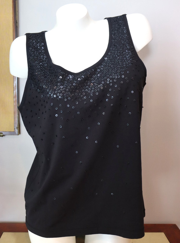 Womens Chicos Sleeveless Sequin Black Tank Top Size 3