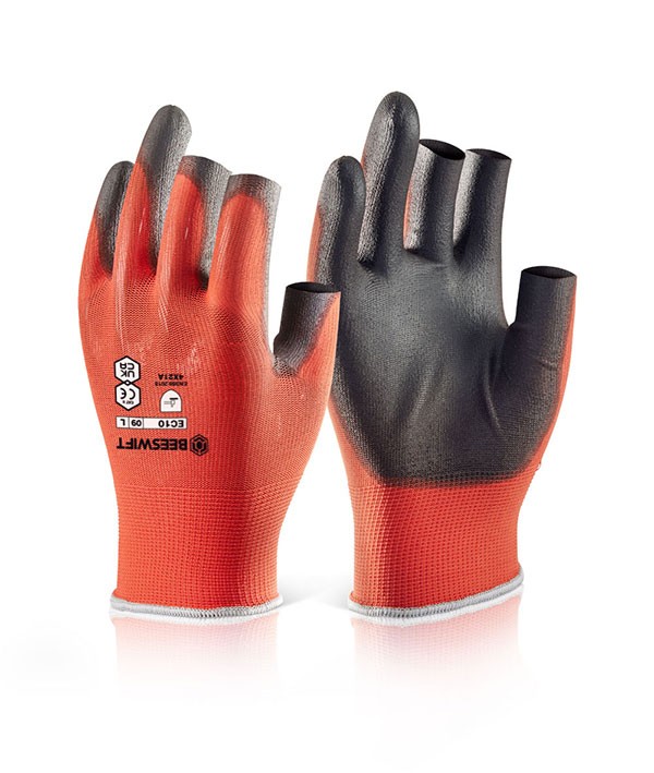 Beeswift Pu Coated 3 Fingerless Gloves Red Size S