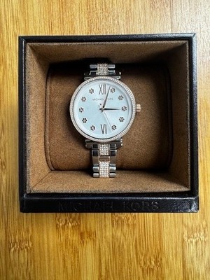 NEW-LADIES MICHAEL KORS SOFIE CRYSTAL SILVER DIAL TWO-TONE WATCH, # MK3880 $275