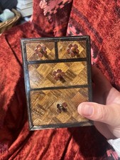 Small Japanese Miniature Chest Of Drawers With Parquetry Work Needs Tlc