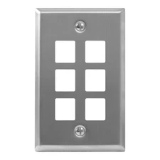 ICC 6-Port Keystone Wall Plate (1 Pack), UL Listed, Stainless Steel, Single Gang